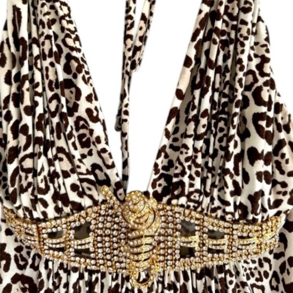 Sky brand dress Rhinestone Beaded Leopard Print Maxi Dress XS NWT - Picture 12 of 16